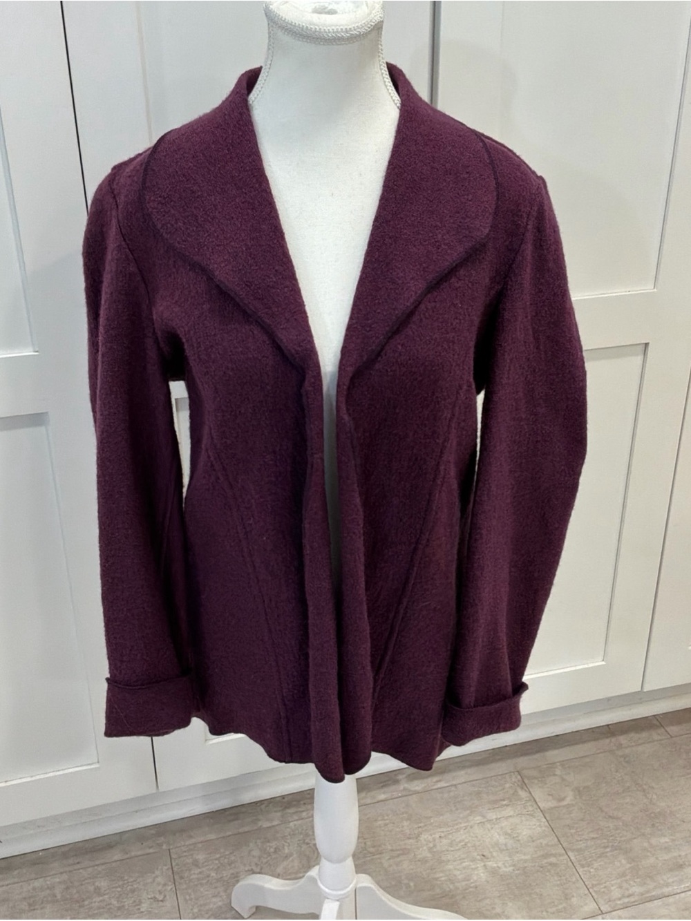 Chicos Women 100% Wool Blazer Jacket Open Front Purple Chicos Sz 1 (M 8/10)